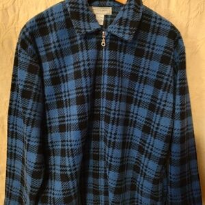 Jennifer Moore Blue and Black Checkered Zip-Up Sweater Size Large